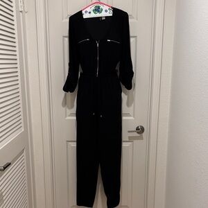 Divided Black Zippered Jumpsuit